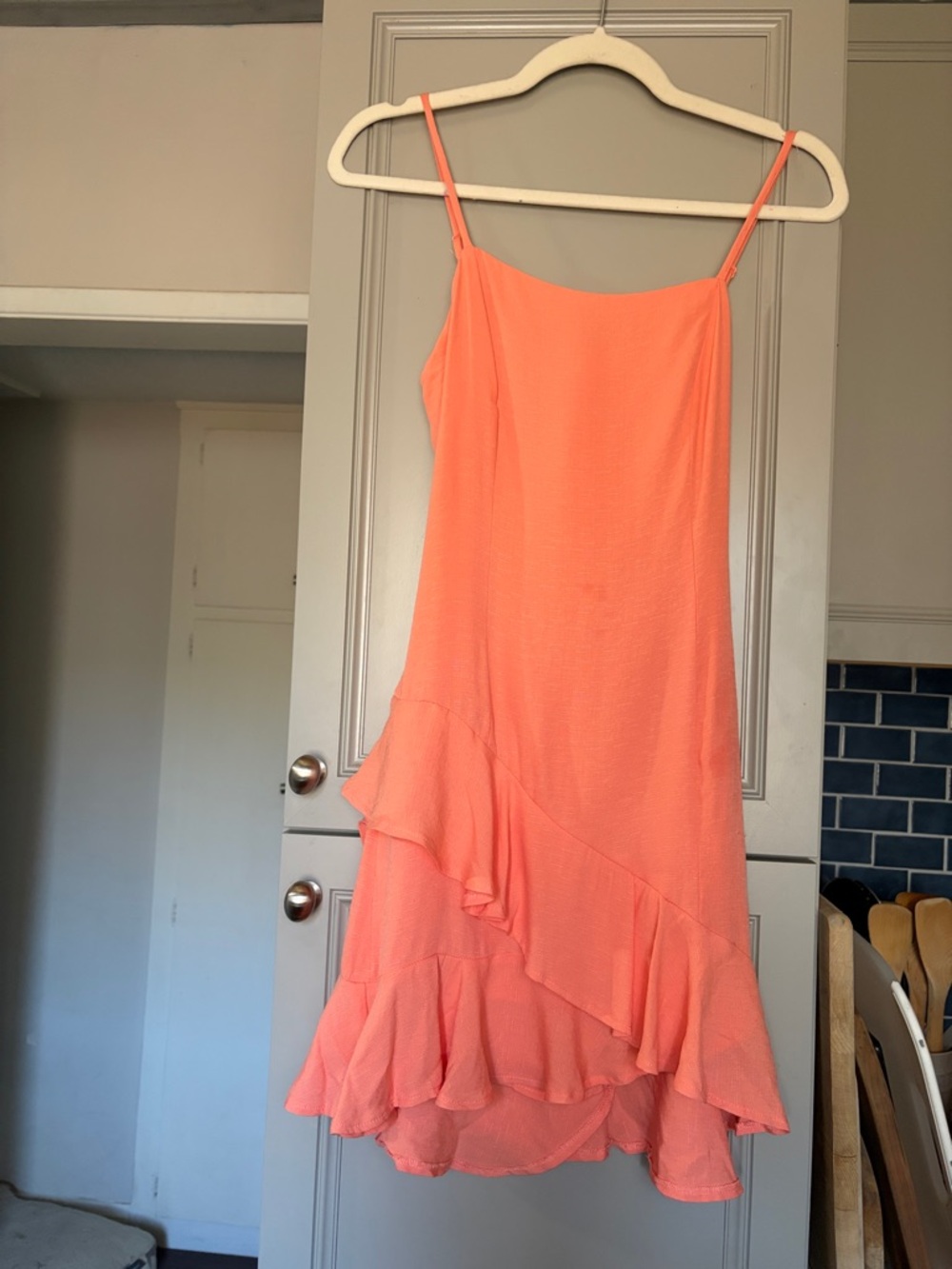 Francesca's Collections Coral Ruffle Slip Mini Dress